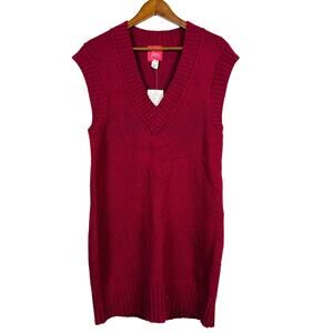 NEW! Luxe V Neck Sleeveless Sweater Dress Cable Knit Academic Red - L